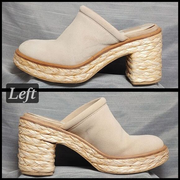 Dolce Vita Camdin Beige Dune Suede Leather Raffia Clogs Platforms Heels Womens 8 - Picture 2 of 10